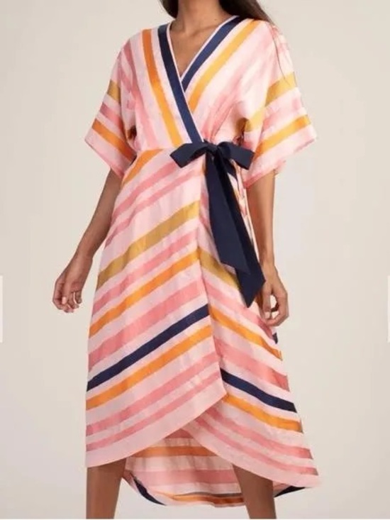 Trina Turk Dresses & Skirts - Trina Turk Endless Striped Wrap Midi Dress Pink Navy Size 2